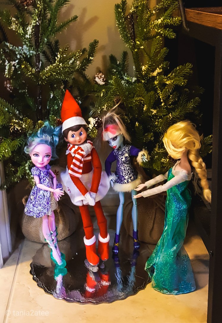 Snowflake the Elf skating on a frozen pond: tania2atee