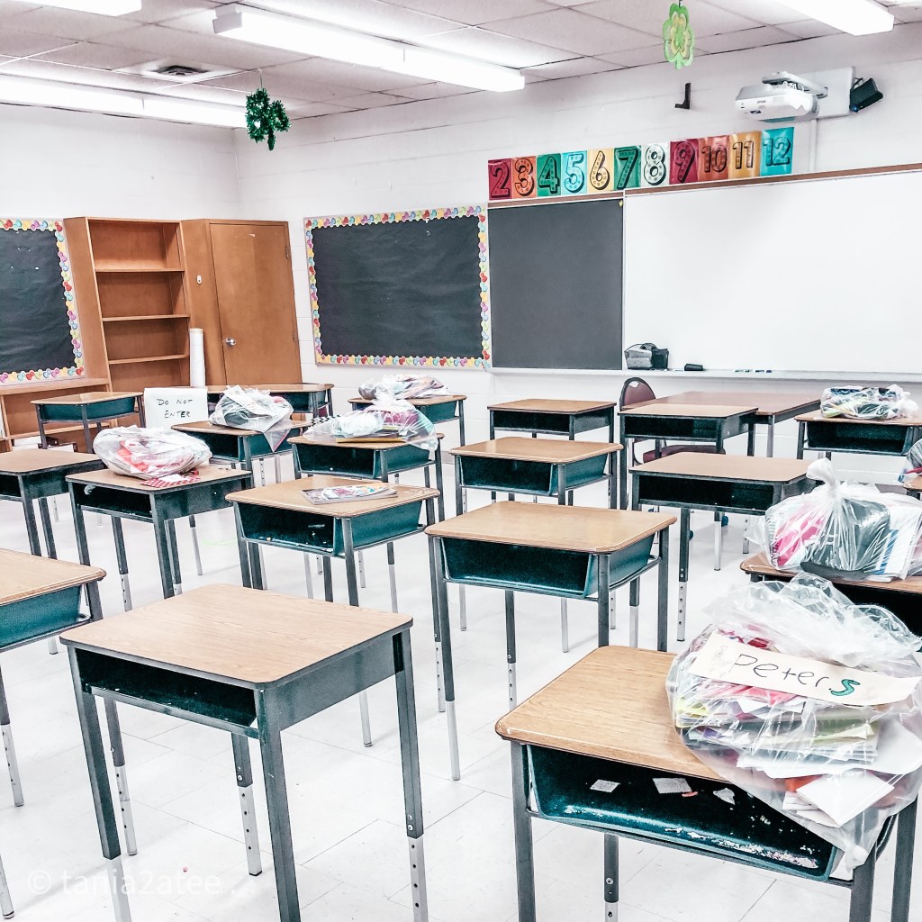 classroom of empty desks